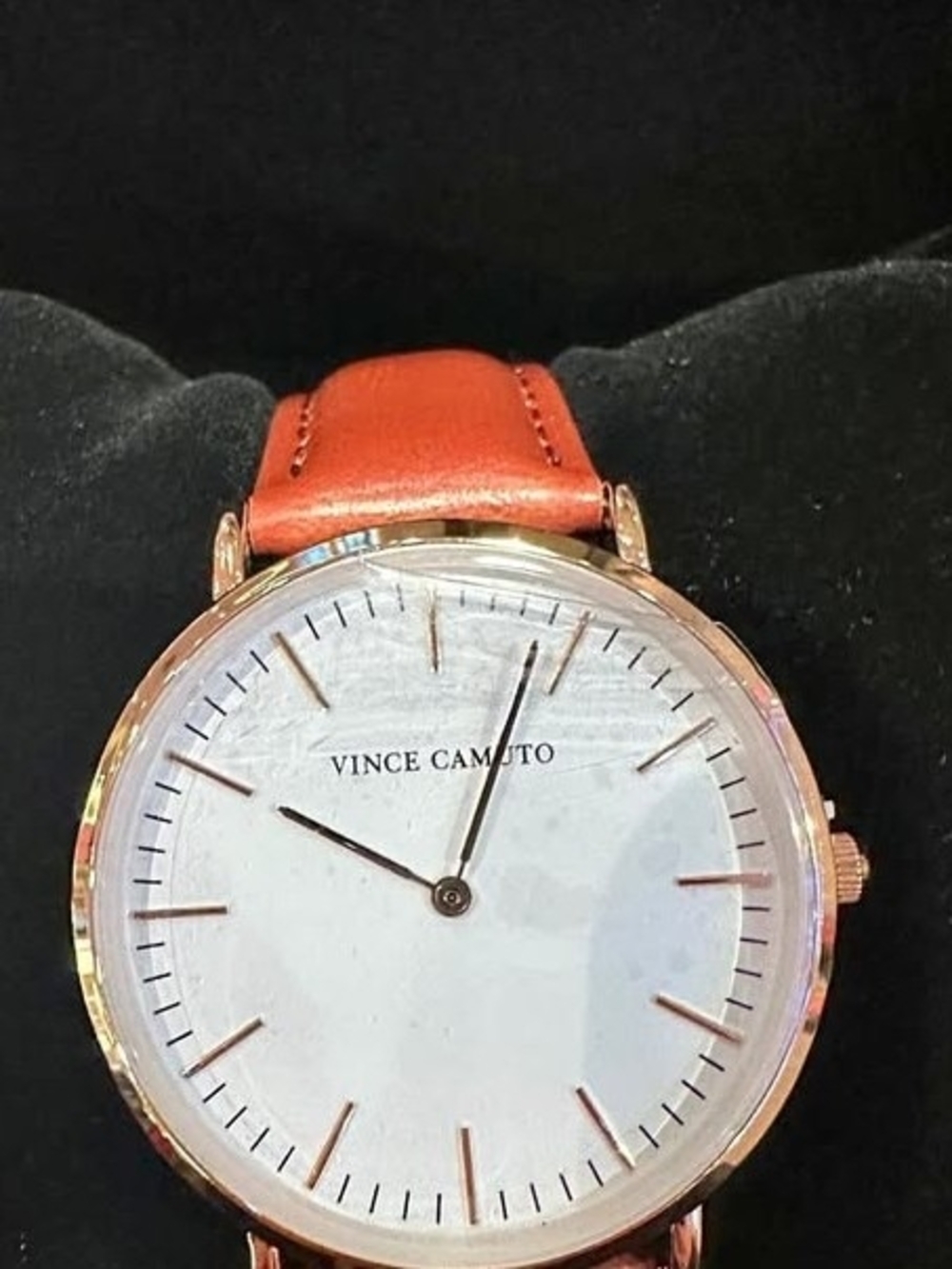 Vince Camuto Rose Gold Case Watch with Orange Leather Strap